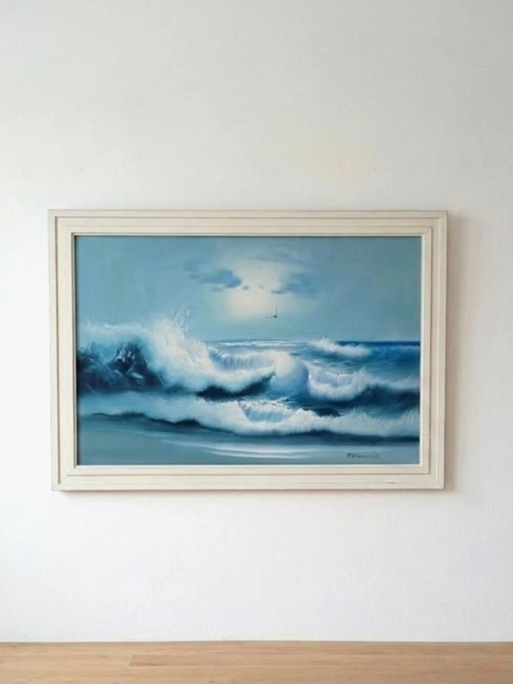Large Vintage Seascape Oil Painting Signed 40" Coastal Ocean Waves Beach Framed